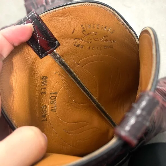 Men’s Vintage Lucchese Gavin Burgundy Red Cherry Cowboy Boots Western 11.5 B - Picture 9 of 10